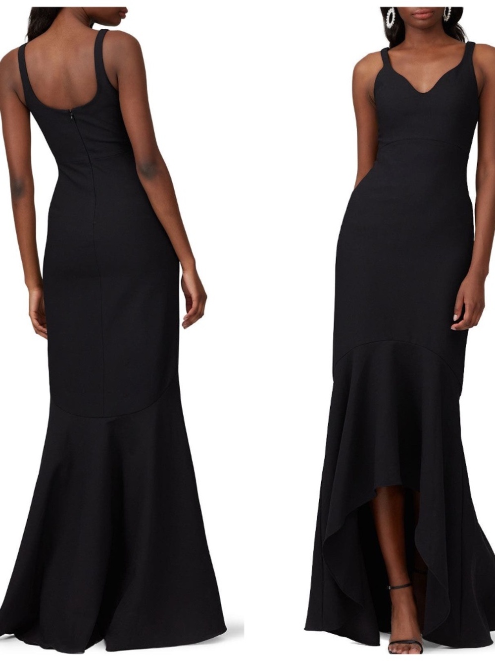 Cinq A Sept Black V-Neck Sweetheart SADE High Low Asymmetric Mermaid Gown Size 6